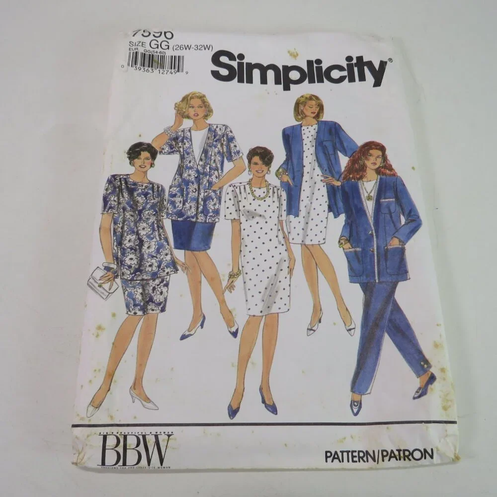 simplicity 7896 sewing pattern dress, jacket, top, pants, skirt